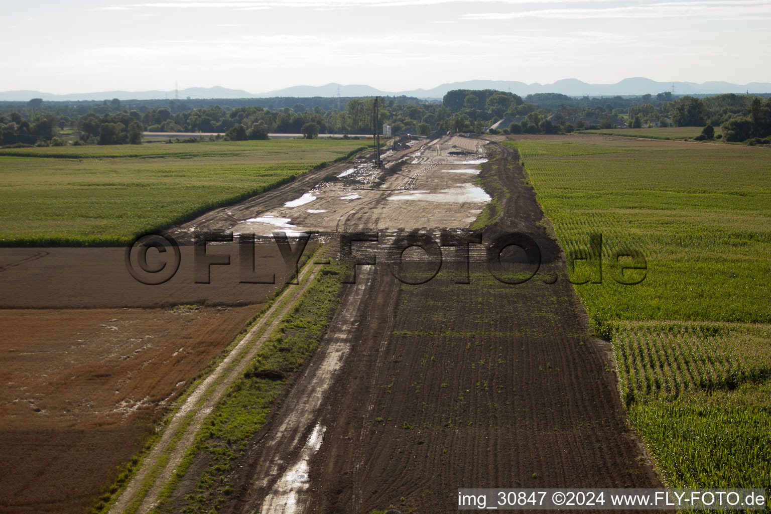 Photographie aérienne de Construction de polders à Neupotz dans le département Rhénanie-Palatinat, Allemagne