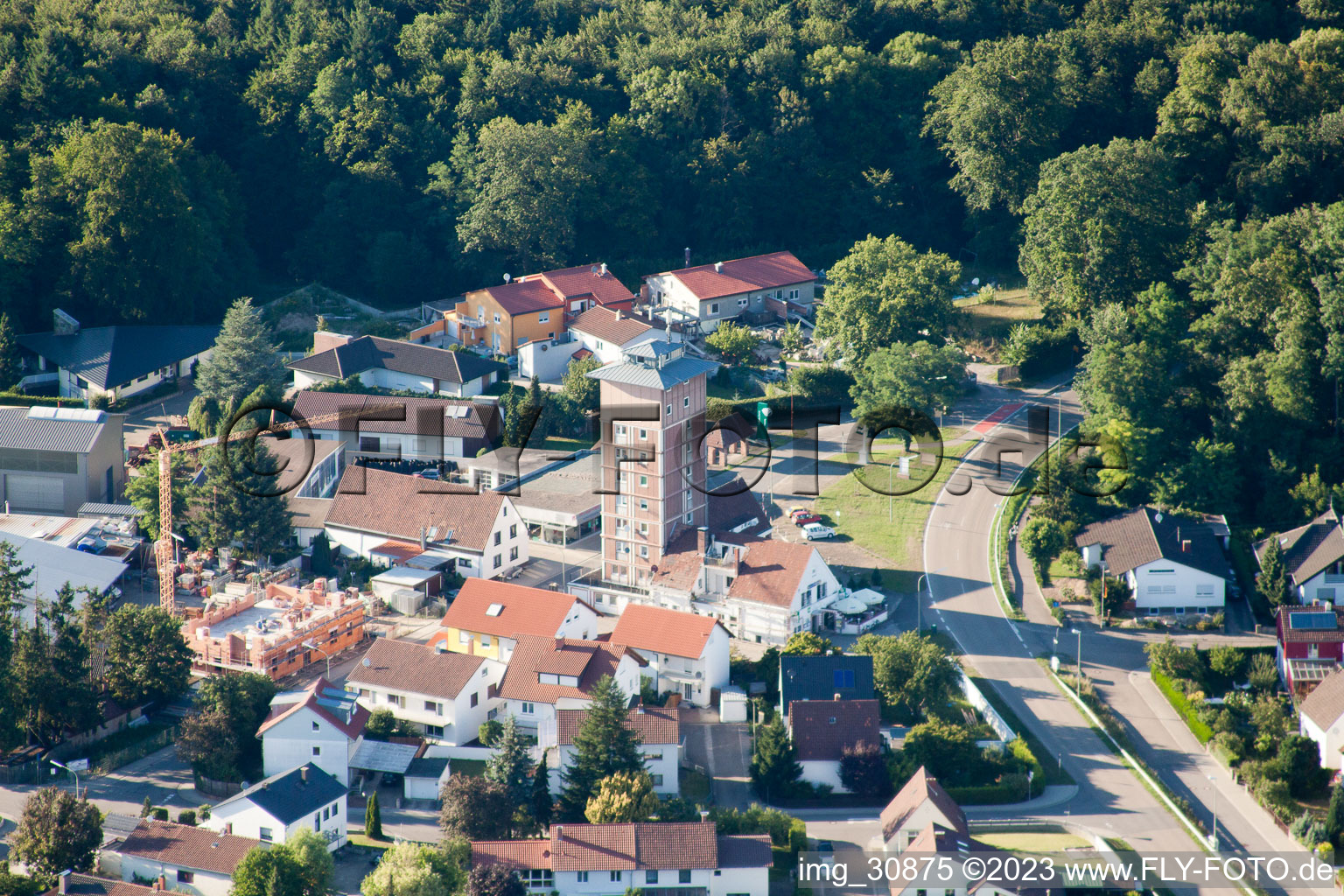 Vue aérienne de Gratte-ciel Ludovici, Maximilianstr à Jockgrim dans le département Rhénanie-Palatinat, Allemagne