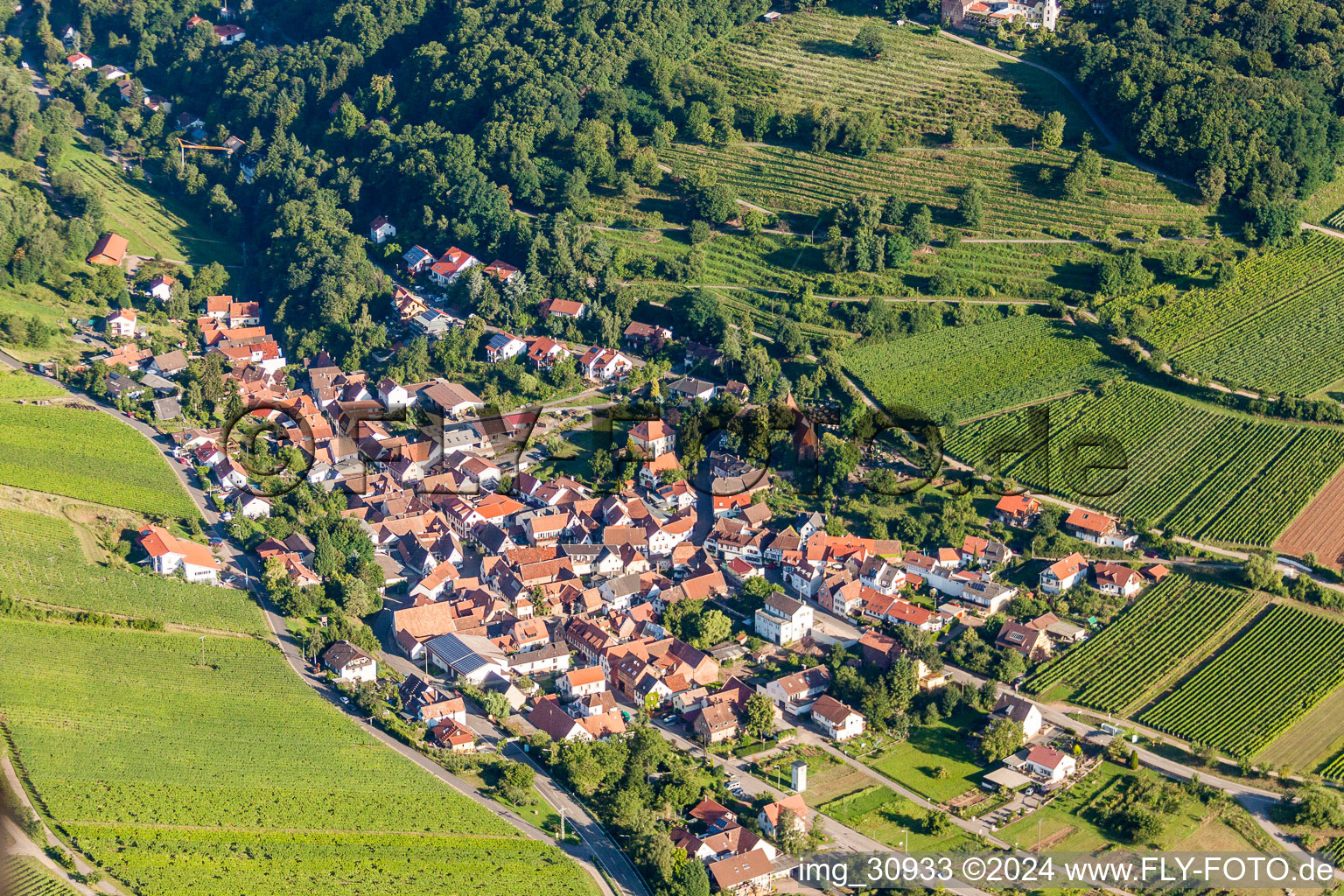 Vue aérienne de Champs agricoles et surfaces utilisables à Leinsweiler dans le département Rhénanie-Palatinat, Allemagne