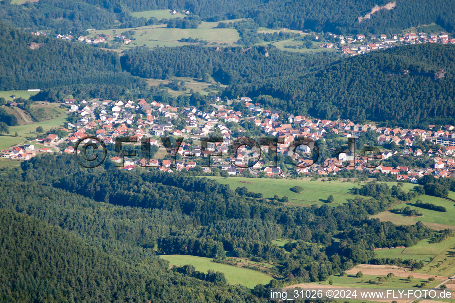 Vue aérienne de Du sud à Vorderweidenthal dans le département Rhénanie-Palatinat, Allemagne