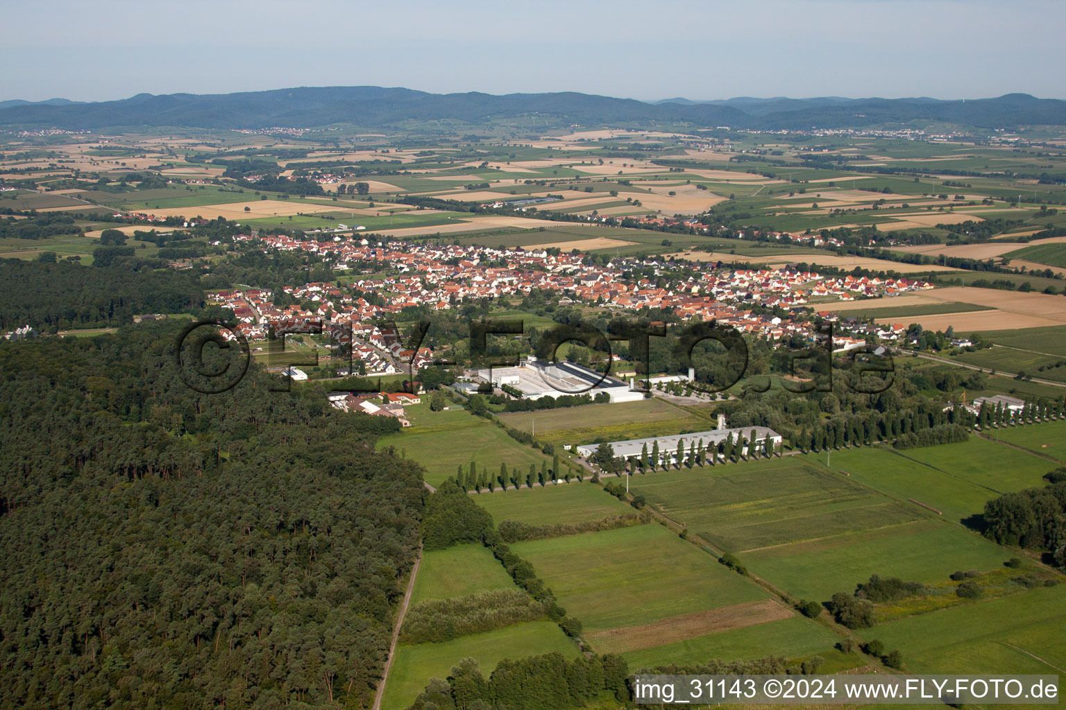 Vue aérienne de Du sud-est à le quartier Schaidt in Wörth am Rhein dans le département Rhénanie-Palatinat, Allemagne