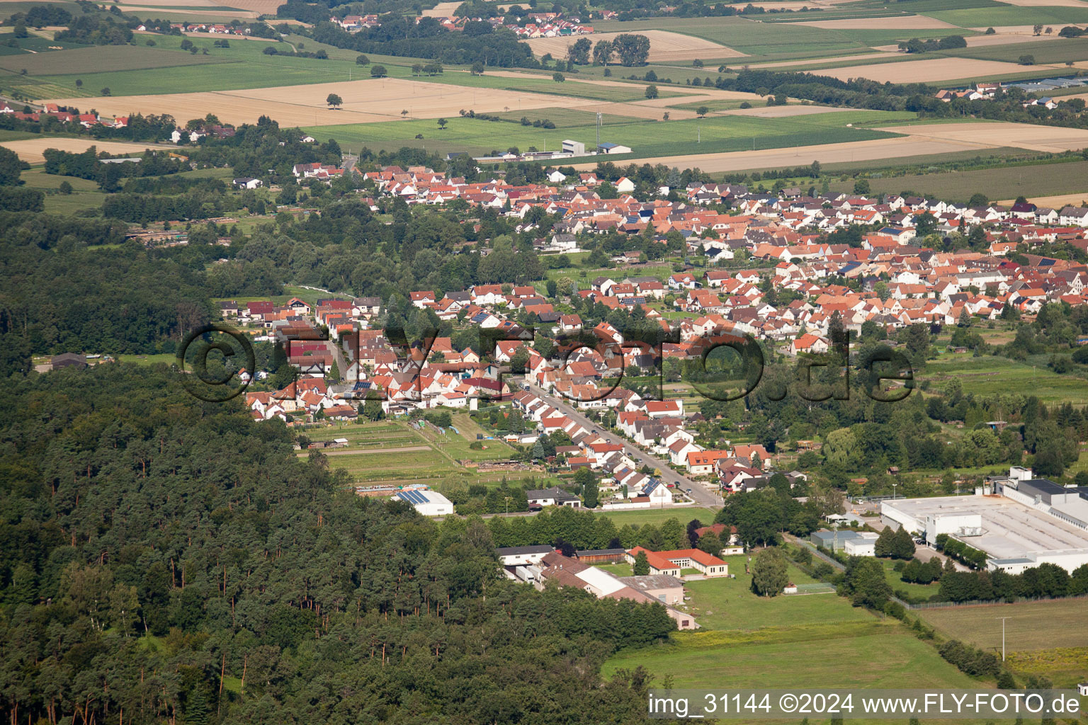 Vue aérienne de Du sud-est à le quartier Schaidt in Wörth am Rhein dans le département Rhénanie-Palatinat, Allemagne