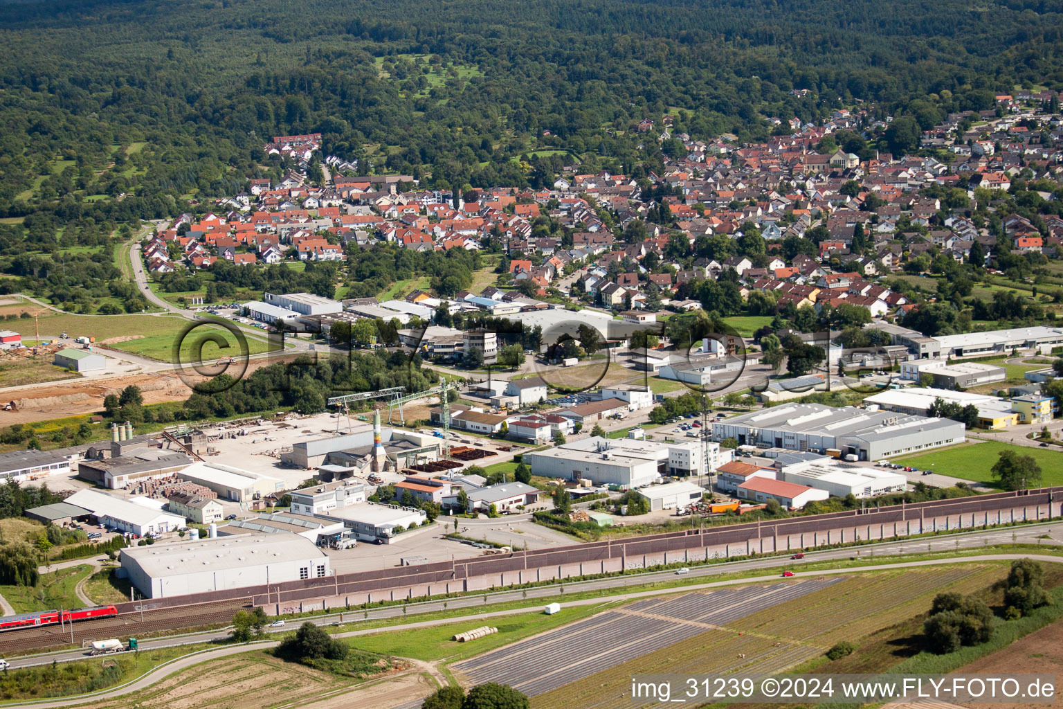 Vue aérienne de Zone commerciale à le quartier Haueneberstein in Baden-Baden dans le département Bade-Wurtemberg, Allemagne