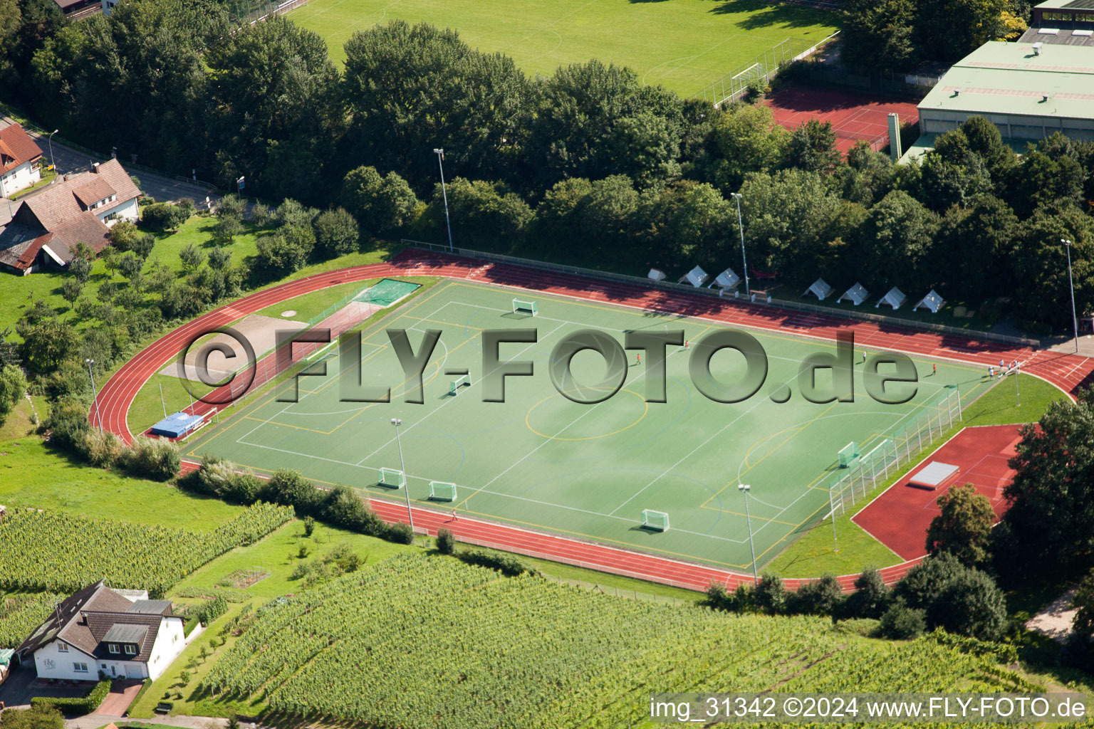 Photographie aérienne de École de sport du sud de Baden, FC Neuweier à le quartier Steinbach in Baden-Baden dans le département Bade-Wurtemberg, Allemagne