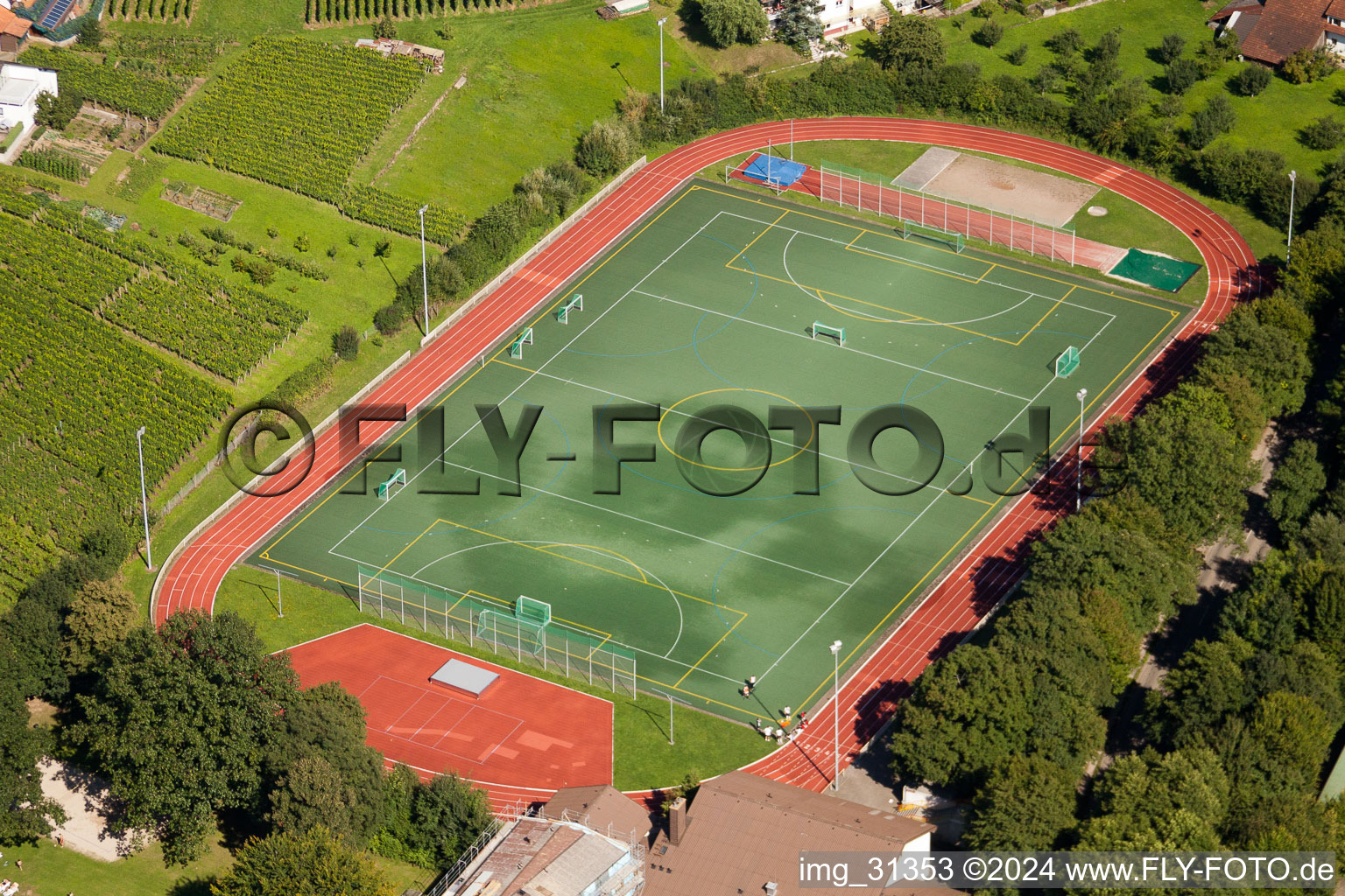 Vue d'oiseau de École de sport du sud de Baden, FC Neuweier à le quartier Steinbach in Baden-Baden dans le département Bade-Wurtemberg, Allemagne