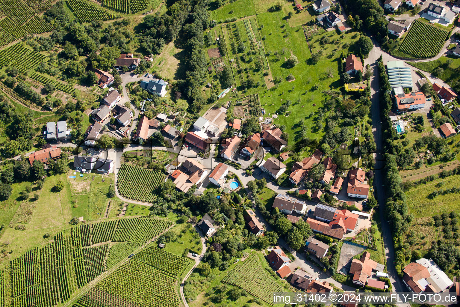 Vue aérienne de Vue locale à le quartier Riegel in Bühl dans le département Bade-Wurtemberg, Allemagne