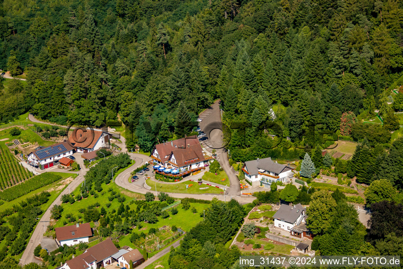 Vue aérienne de Hôtel Café Jägersteig à le quartier Riegel in Bühl dans le département Bade-Wurtemberg, Allemagne