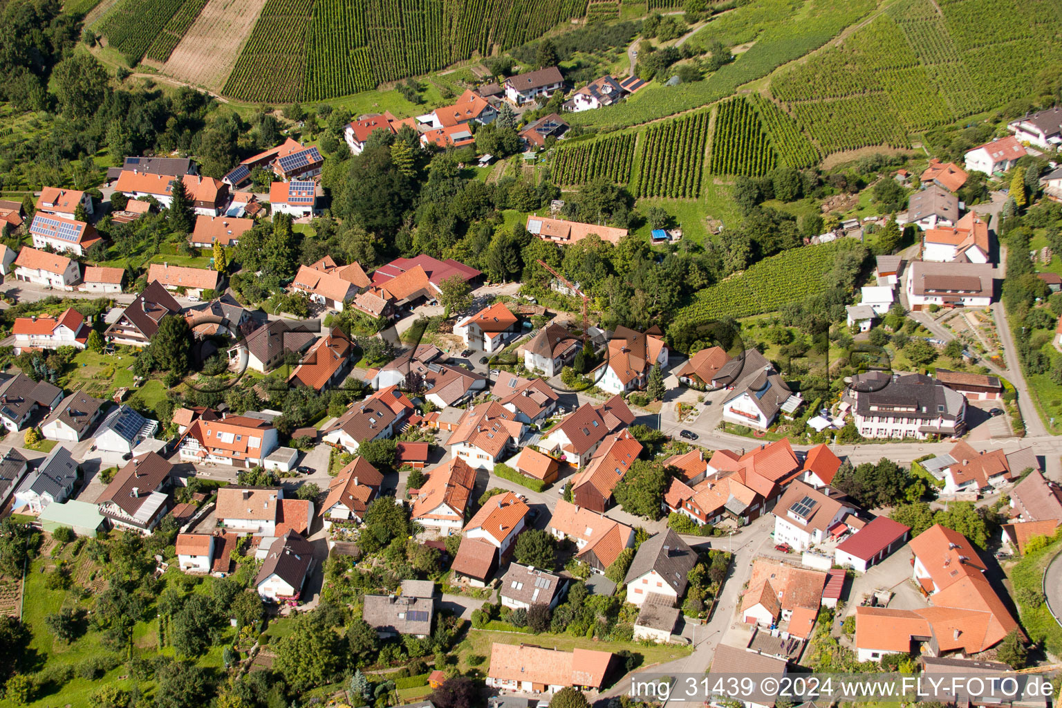 Vue oblique de Kappelwindeck à le quartier Riegel in Bühl dans le département Bade-Wurtemberg, Allemagne