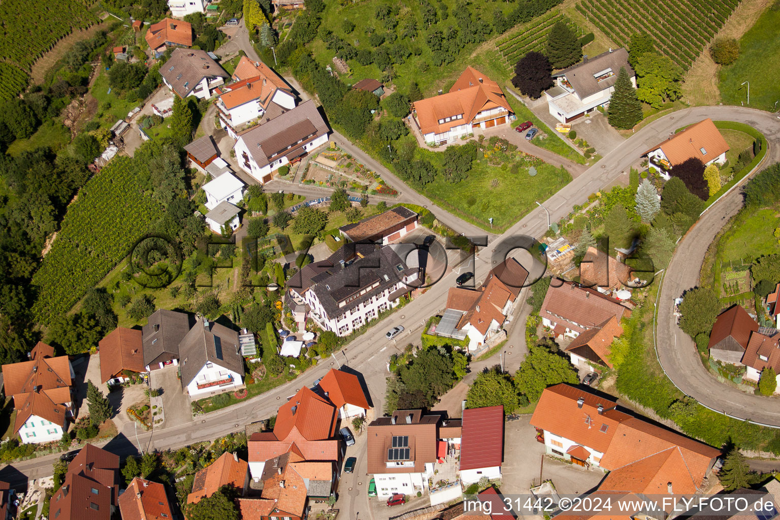 Photographie aérienne de Hôtel-Restaurant Rebstock à le quartier Riegel in Bühl dans le département Bade-Wurtemberg, Allemagne