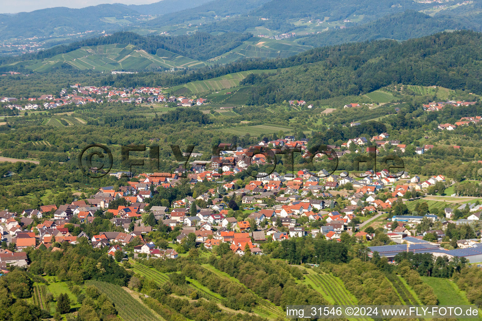 Vue aérienne de Vue des rues et des maisons des quartiers résidentiels à le quartier Ulm in Renchen dans le département Bade-Wurtemberg, Allemagne