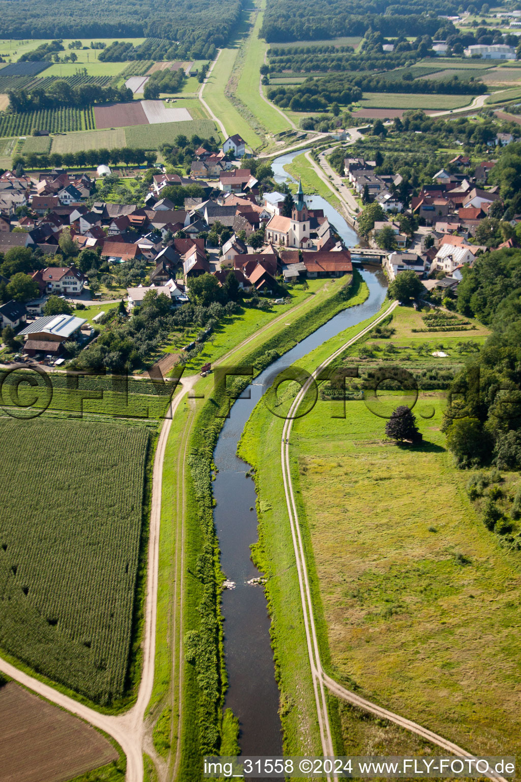 Photographie aérienne de Zones riveraines du Rench à le quartier Erlach in Renchen dans le département Bade-Wurtemberg, Allemagne