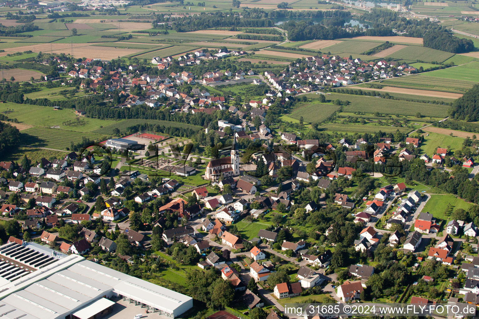 Vue aérienne de Du nord à le quartier Großweier in Achern dans le département Bade-Wurtemberg, Allemagne