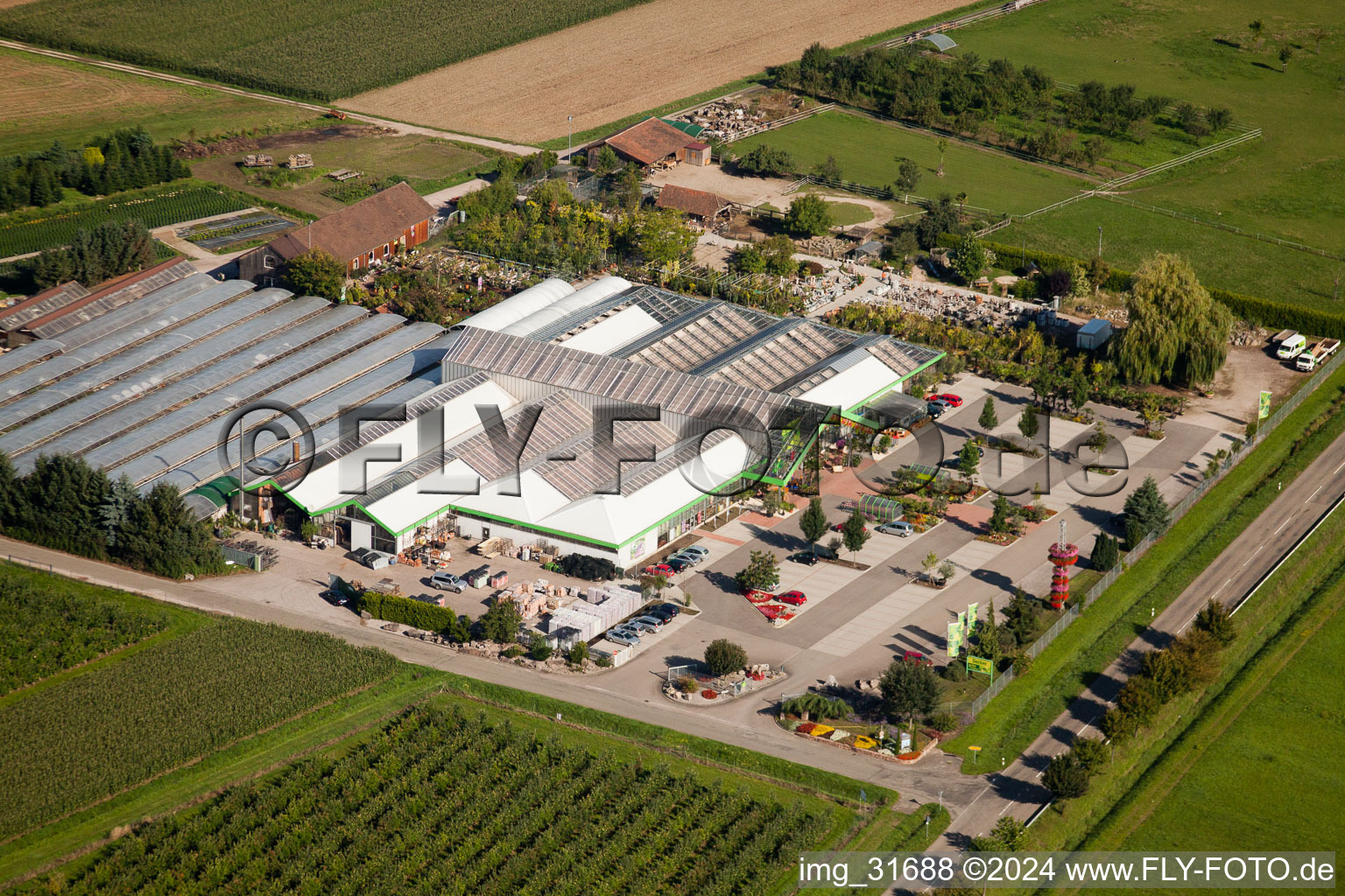 Vue aérienne de Decker Fleurs GmbH à Hesselbach dans le département Bade-Wurtemberg, Allemagne