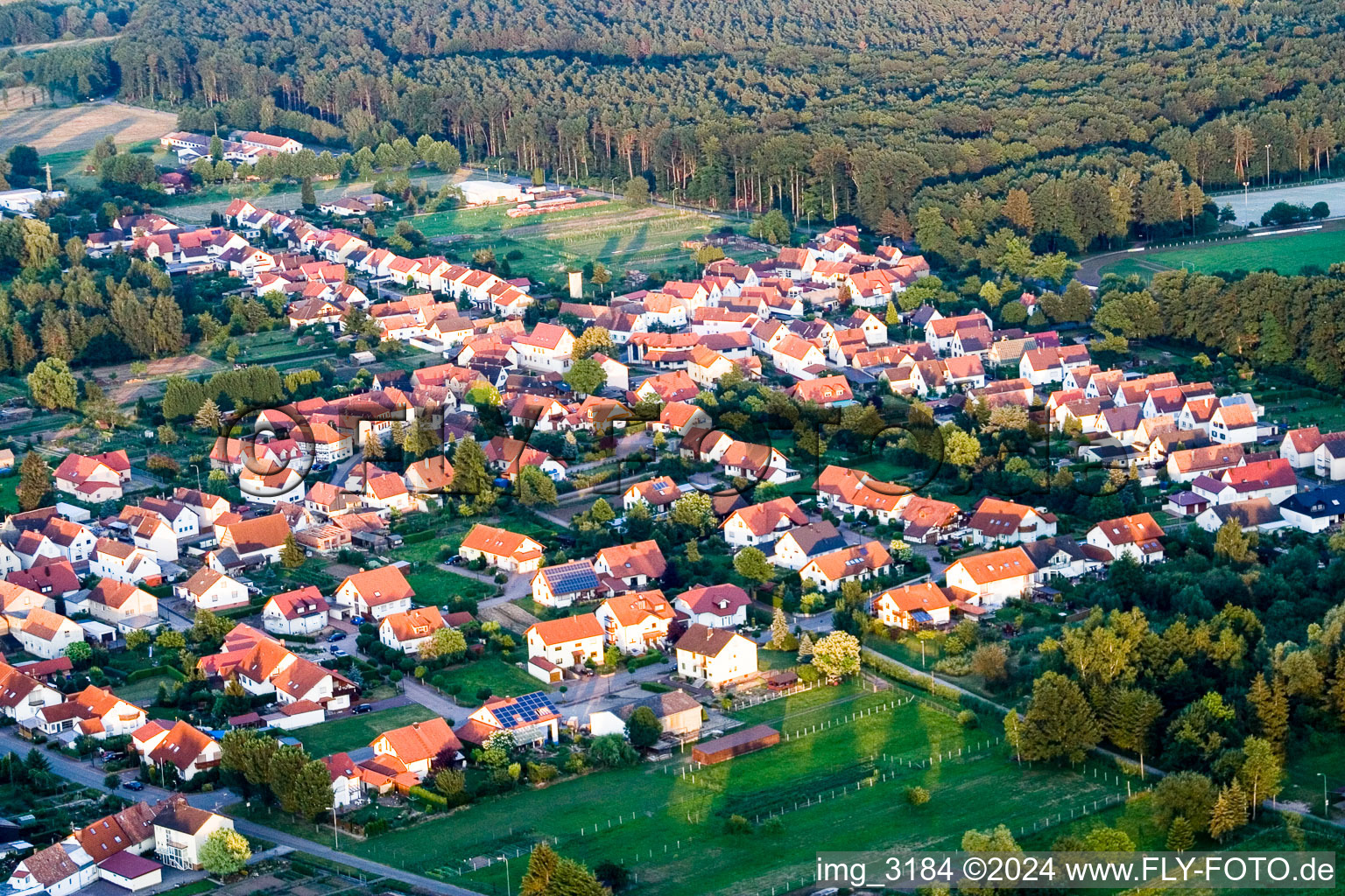 Vue aérienne de Waldstr. à le quartier Schaidt in Wörth am Rhein dans le département Rhénanie-Palatinat, Allemagne