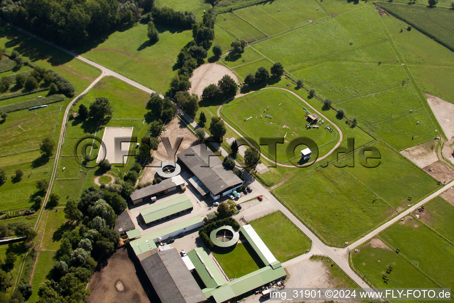 Ferme équestre du Schafhof à Muggensturm dans le département Bade-Wurtemberg, Allemagne hors des airs