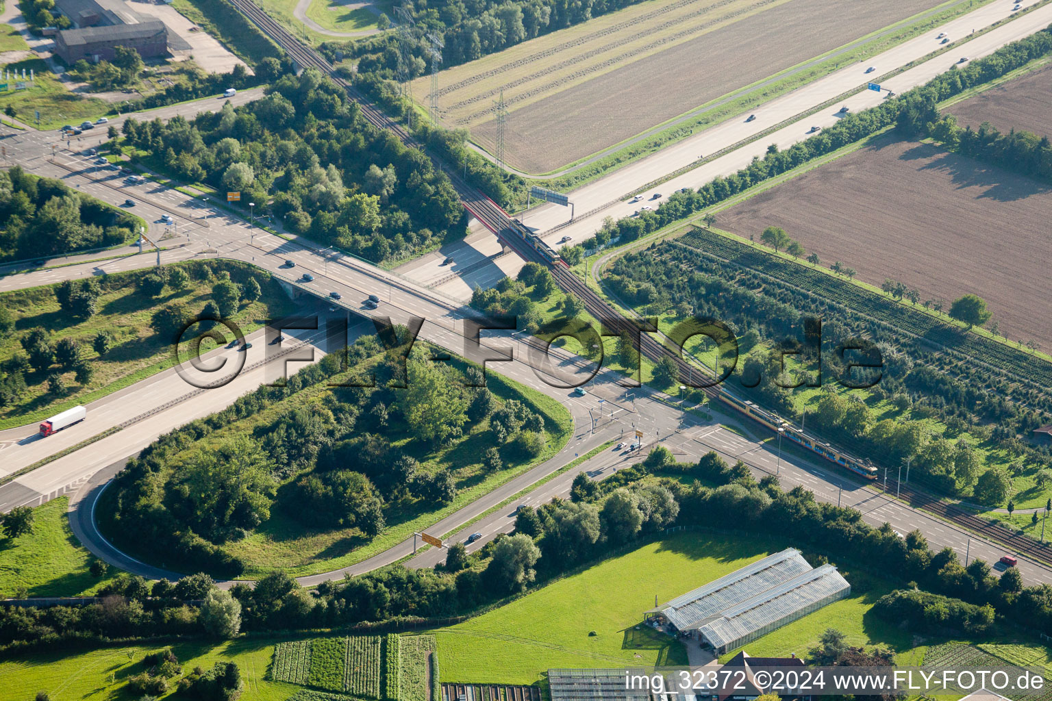 Photographie aérienne de Sortie Ettlingen A5 à le quartier Rüppurr in Karlsruhe dans le département Bade-Wurtemberg, Allemagne