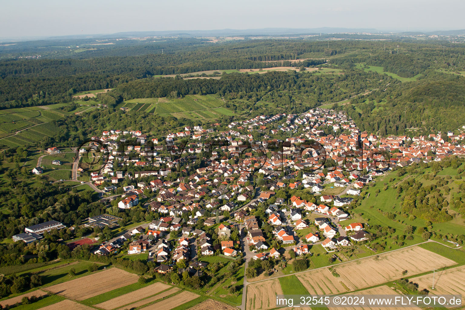 Vue aérienne de Vue des rues et des maisons des quartiers résidentiels à le quartier Dietlingen in Keltern dans le département Bade-Wurtemberg, Allemagne