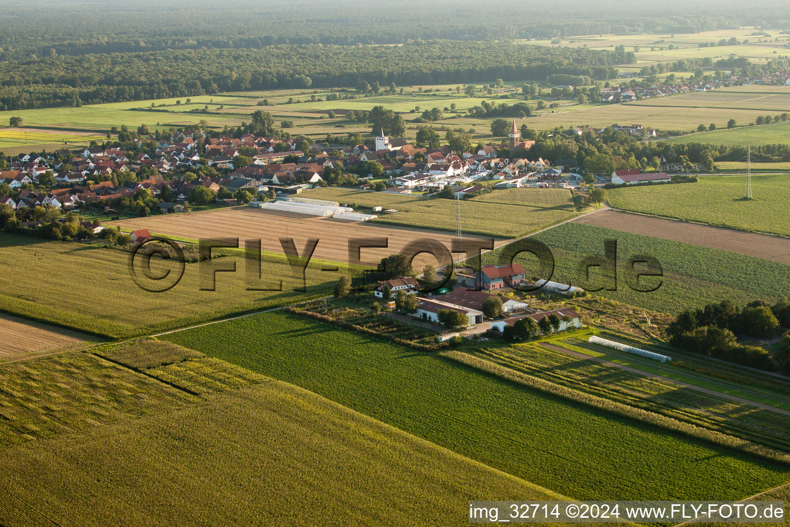 Enregistrement par drone de Schosberghof à Minfeld dans le département Rhénanie-Palatinat, Allemagne