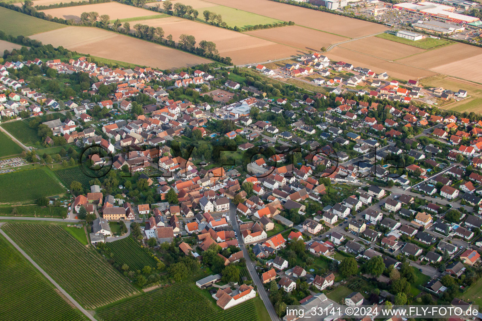 Vue aérienne de Champs agricoles et surfaces utilisables à Bornheim dans le département Rhénanie-Palatinat, Allemagne