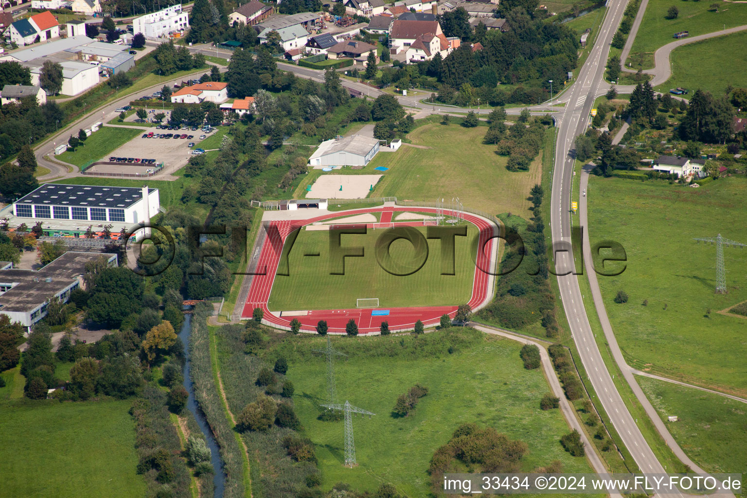 Vue aérienne de Communauté de gymnastique et de sport Blankenloch eV à le quartier Blankenloch in Stutensee dans le département Bade-Wurtemberg, Allemagne