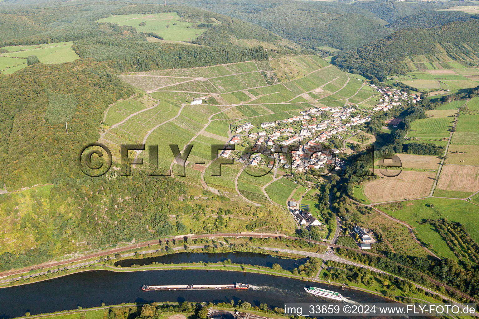 Vue aérienne de Paysage viticole des terroirs viticoles à Ockfen dans le département Rhénanie-Palatinat, Allemagne