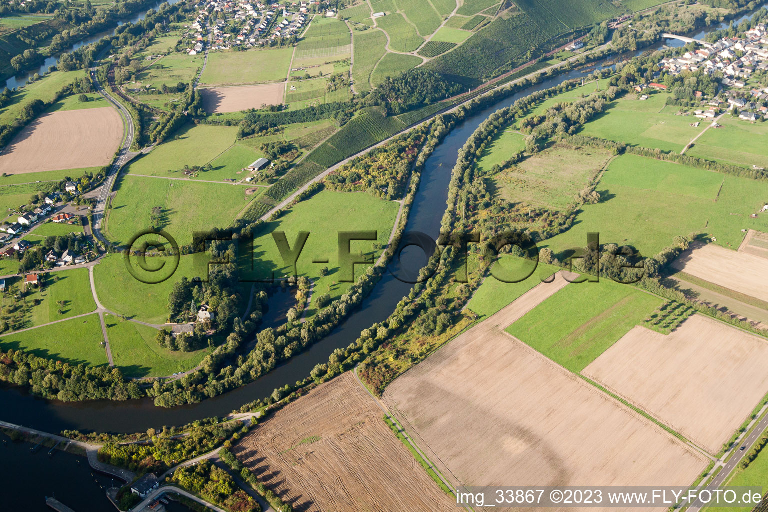 Vue aérienne de Boucle de la Sarre à Hamm dans le département Rhénanie-Palatinat, Allemagne
