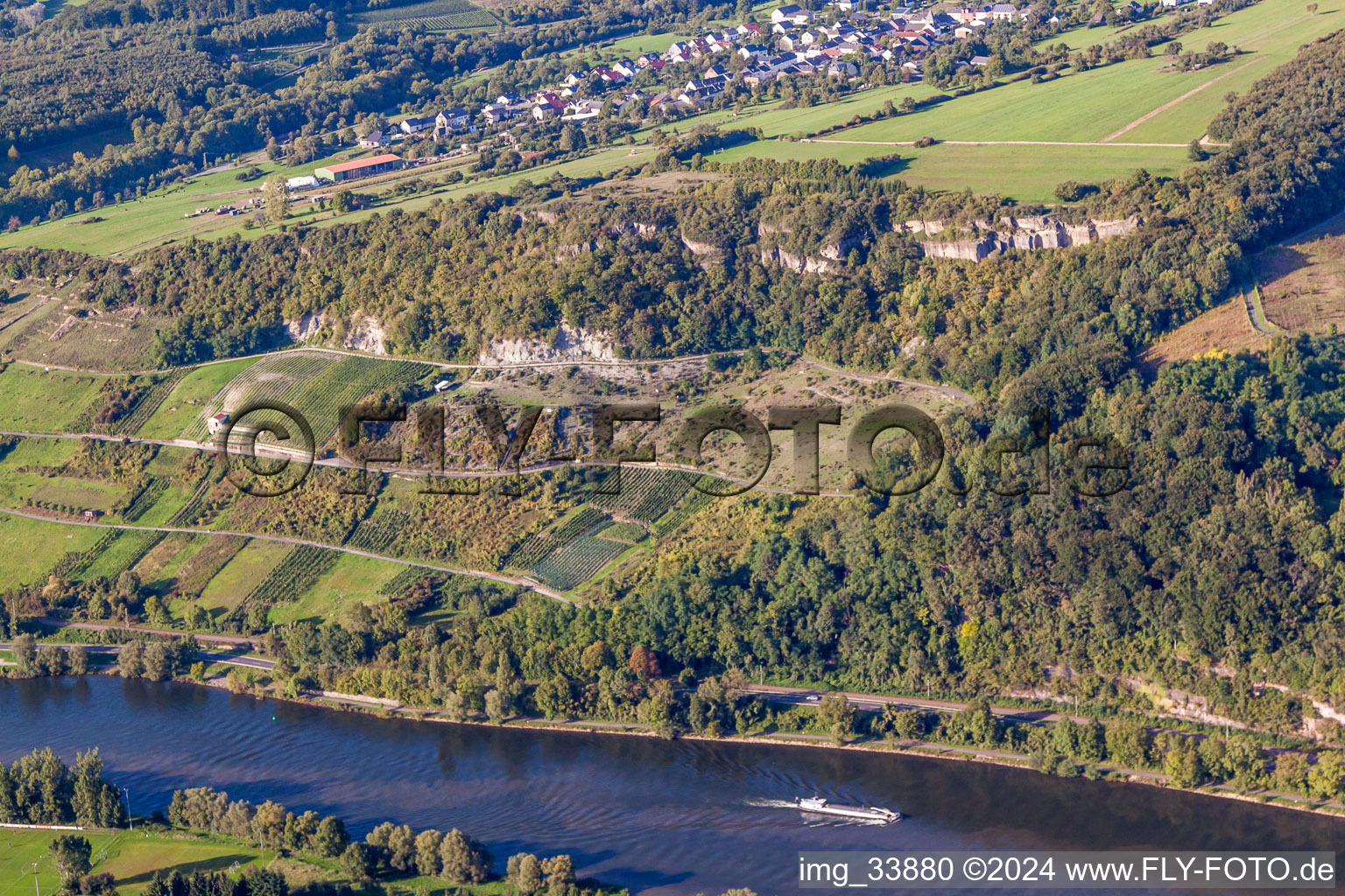 Vue aérienne de Versant abrupt du vignoble au bord de la Moselle à le quartier Liersberg in Igel dans le département Rhénanie-Palatinat, Allemagne