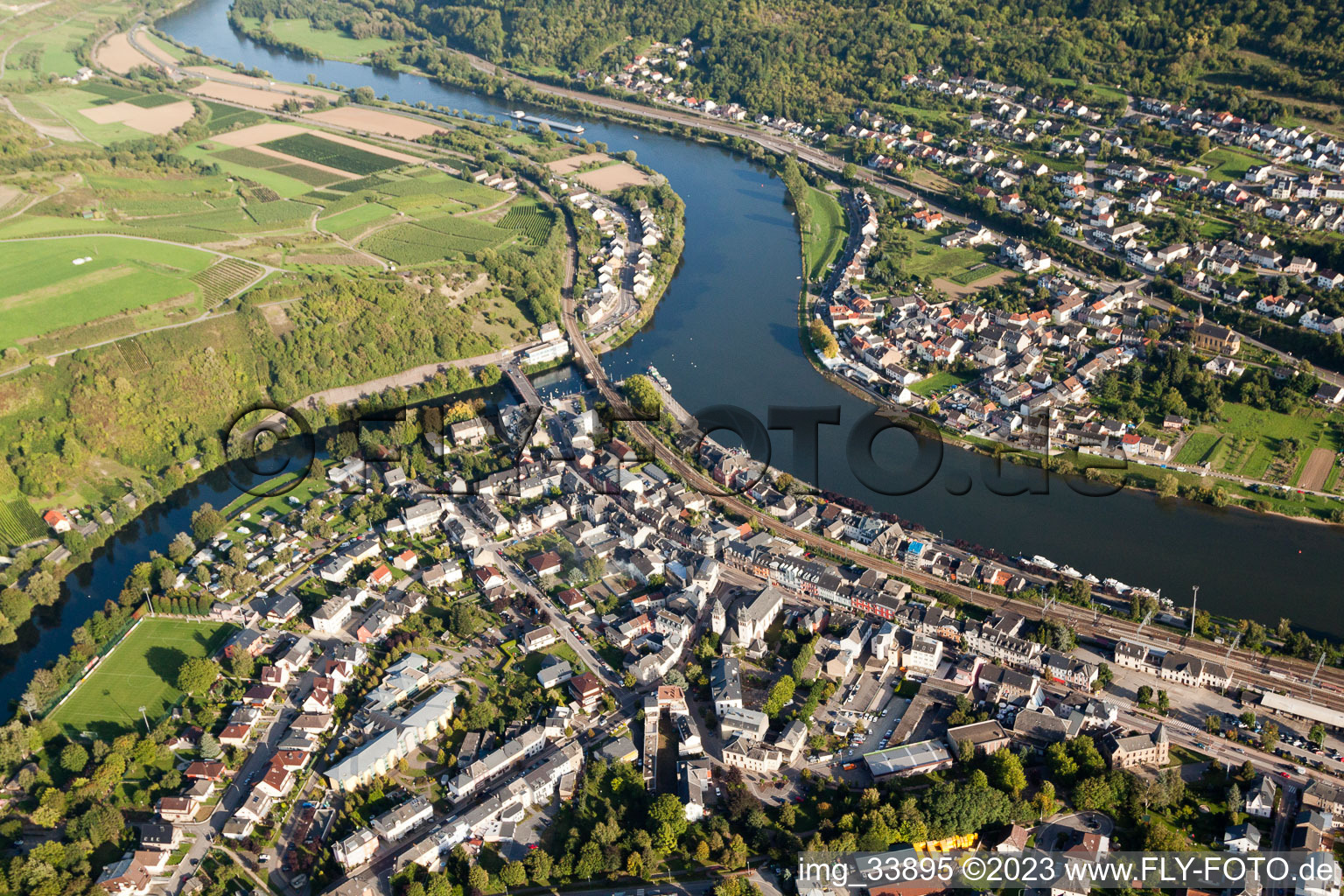 Photographie aérienne de Wasserbillig dans le département Greiwemacher, Luxembourg