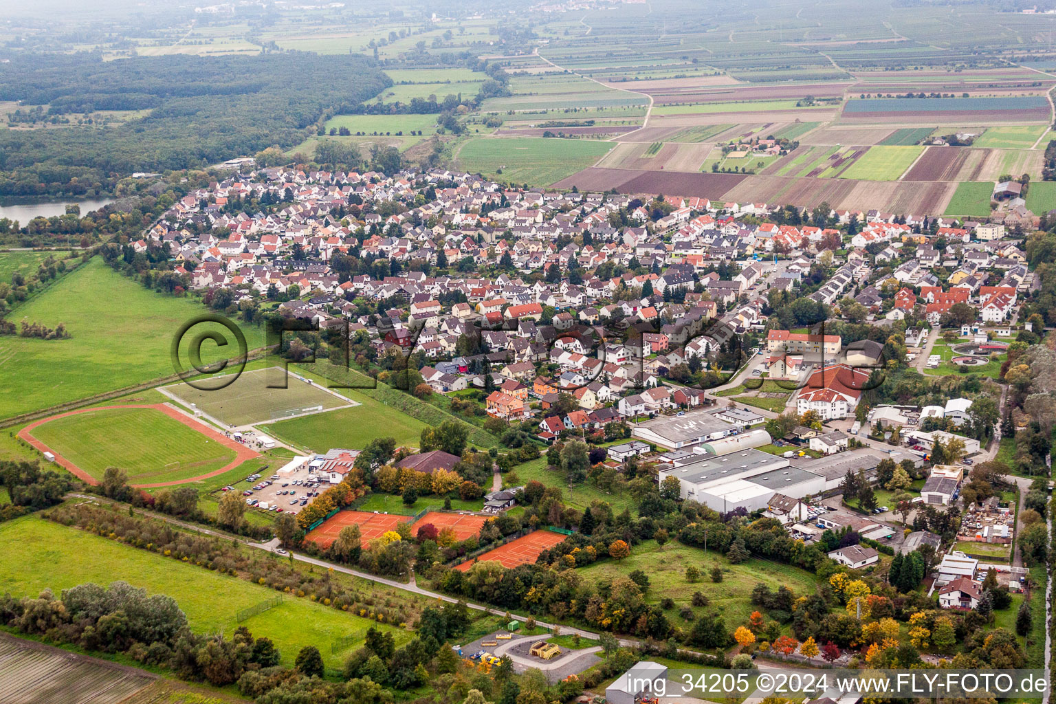 Vue aérienne de Champs agricoles et surfaces utilisables à Lambsheim dans le département Rhénanie-Palatinat, Allemagne