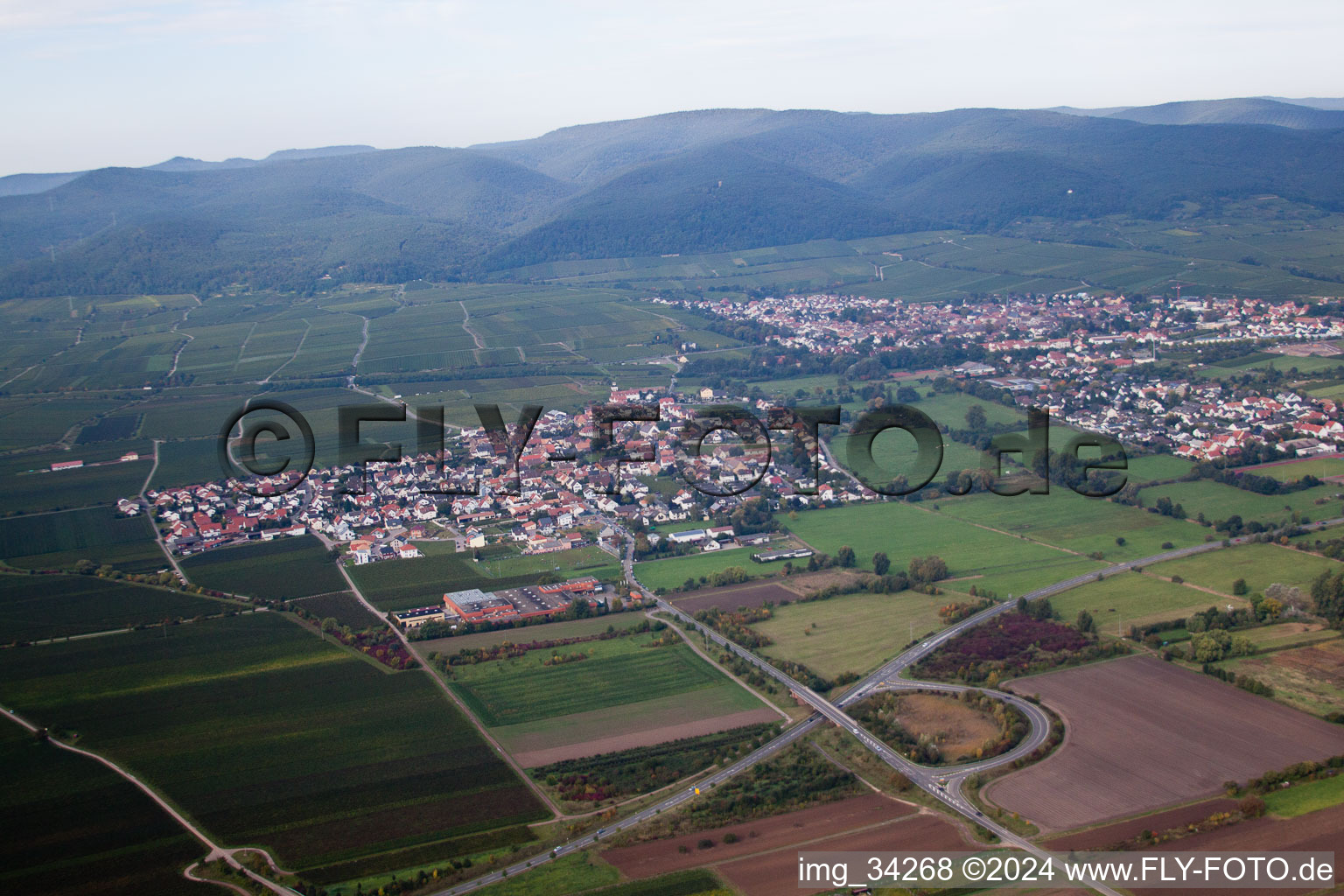 Vue oblique de Ruppertsberg dans le département Rhénanie-Palatinat, Allemagne