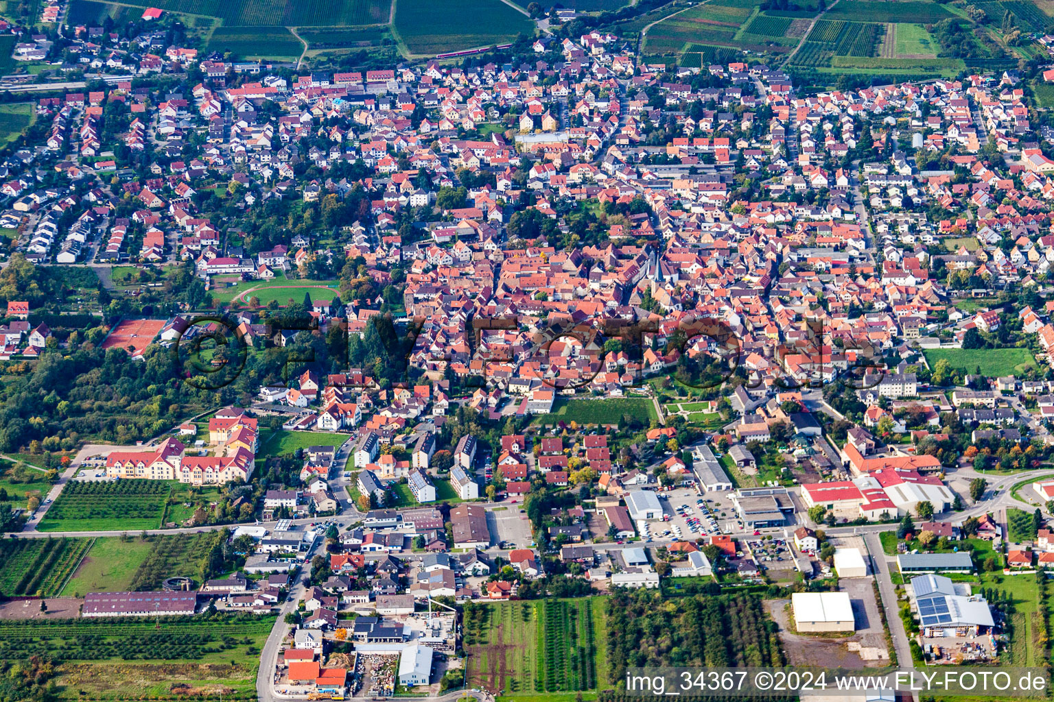 Vue oblique de Freinsheim dans le département Rhénanie-Palatinat, Allemagne