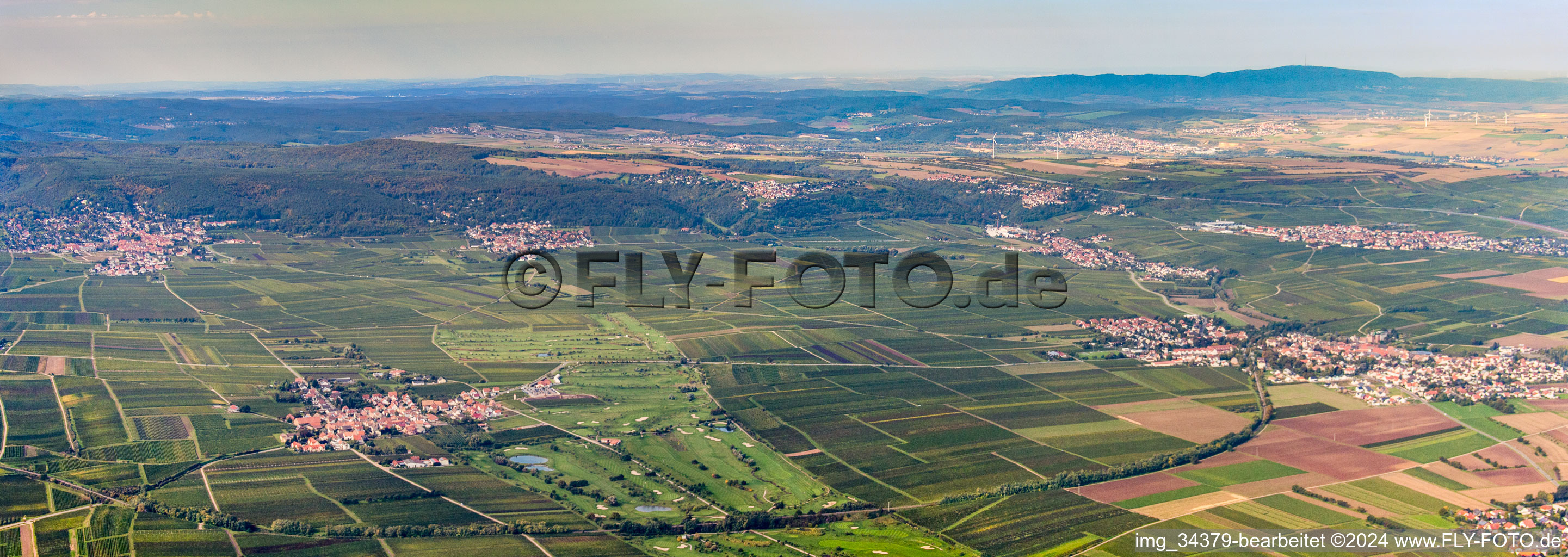 Vue aérienne de Zone du parcours de golf Golfgarten Golfgarten German Wine Route à Dackenheim dans le département Rhénanie-Palatinat, Allemagne