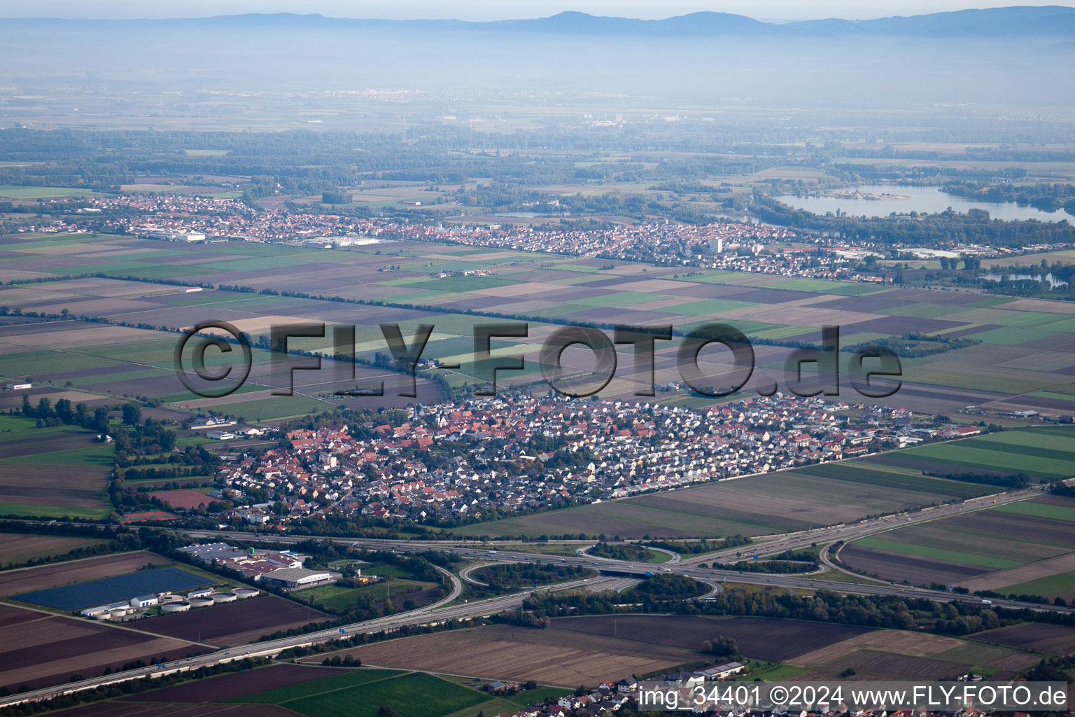 Vue aérienne de Vue des rues et des maisons des quartiers résidentiels à Beindersheim dans le département Rhénanie-Palatinat, Allemagne