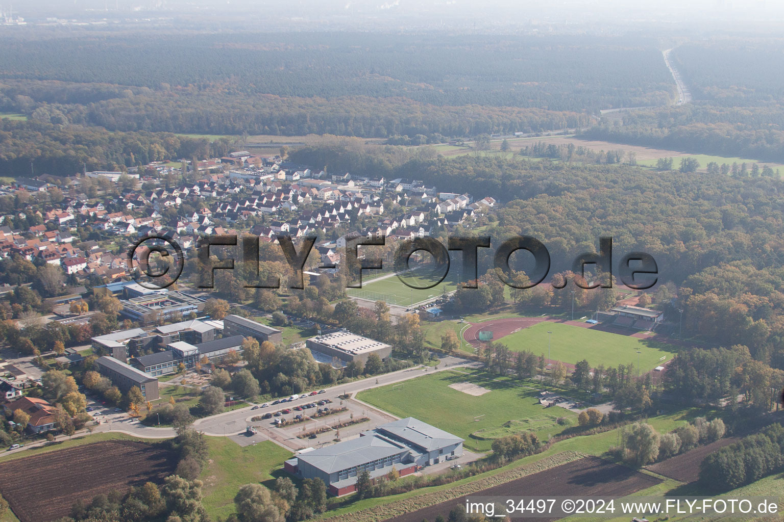 Stade Bienwald à Kandel dans le département Rhénanie-Palatinat, Allemagne vue du ciel