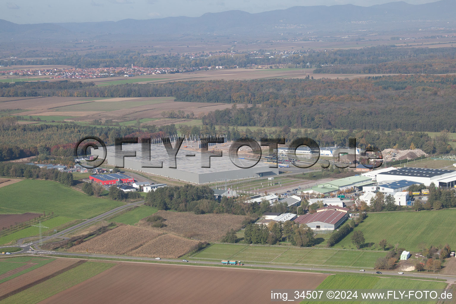 Vue aérienne de Zone industrielle de Horst, 2ème phase de construction Gazely Logistik à le quartier Minderslachen in Kandel dans le département Rhénanie-Palatinat, Allemagne