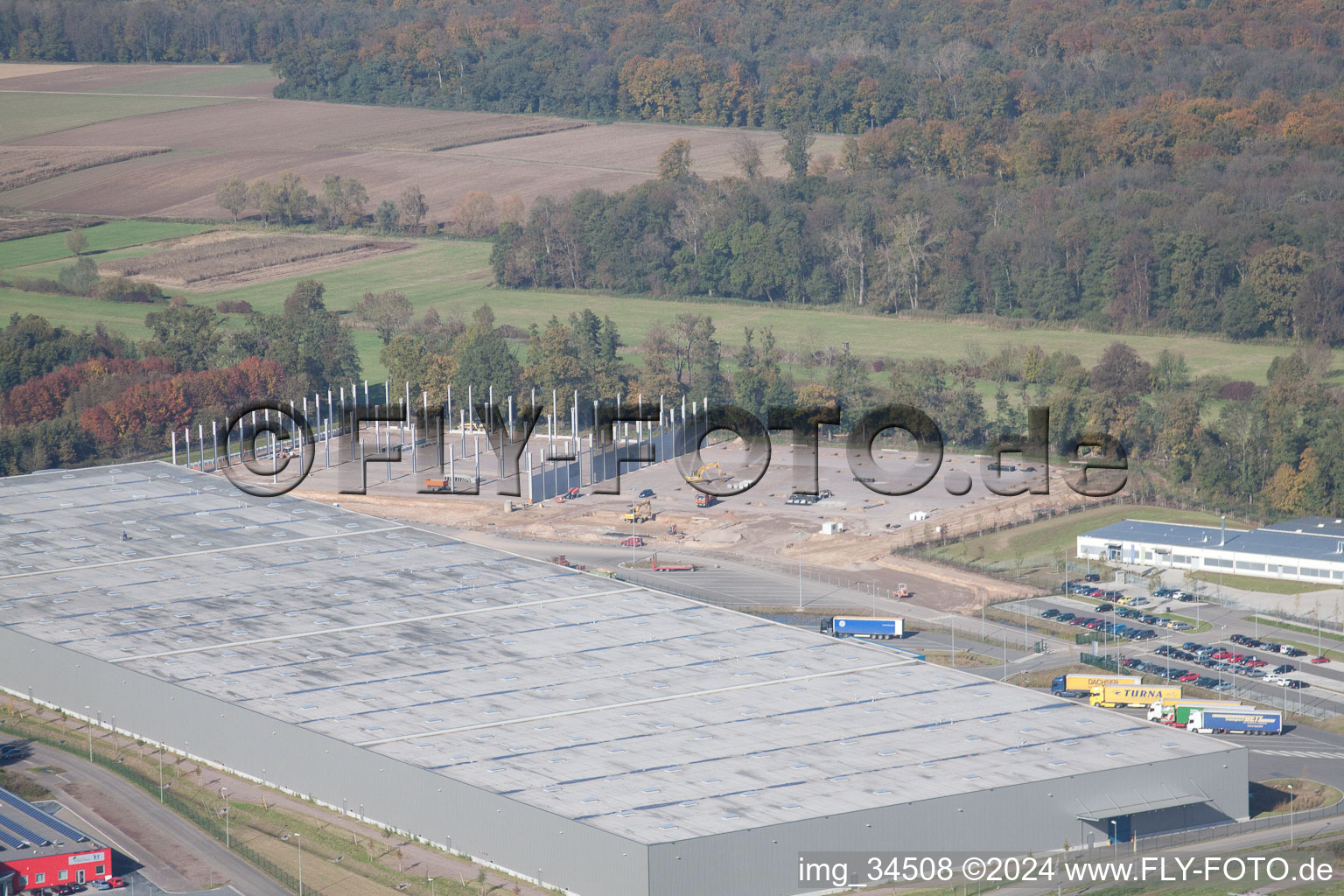 Vue aérienne de Zone industrielle de Horst, 2ème phase de construction Gazely Logistik à le quartier Minderslachen in Kandel dans le département Rhénanie-Palatinat, Allemagne