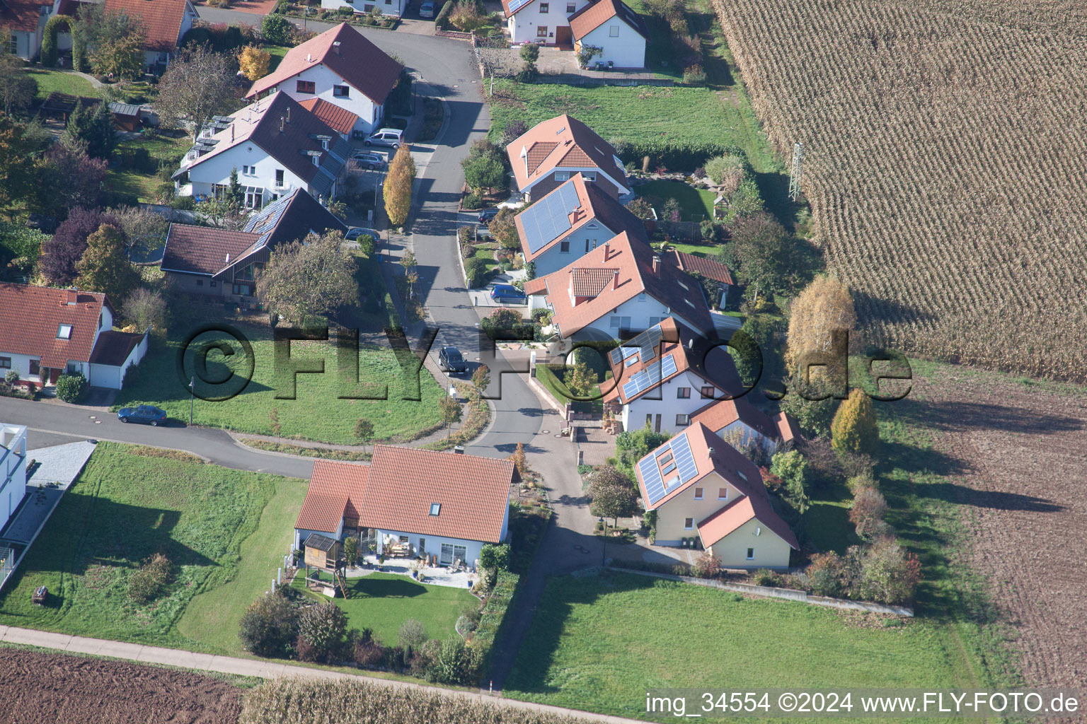 Enregistrement par drone de Quartier Billigheim in Billigheim-Ingenheim dans le département Rhénanie-Palatinat, Allemagne