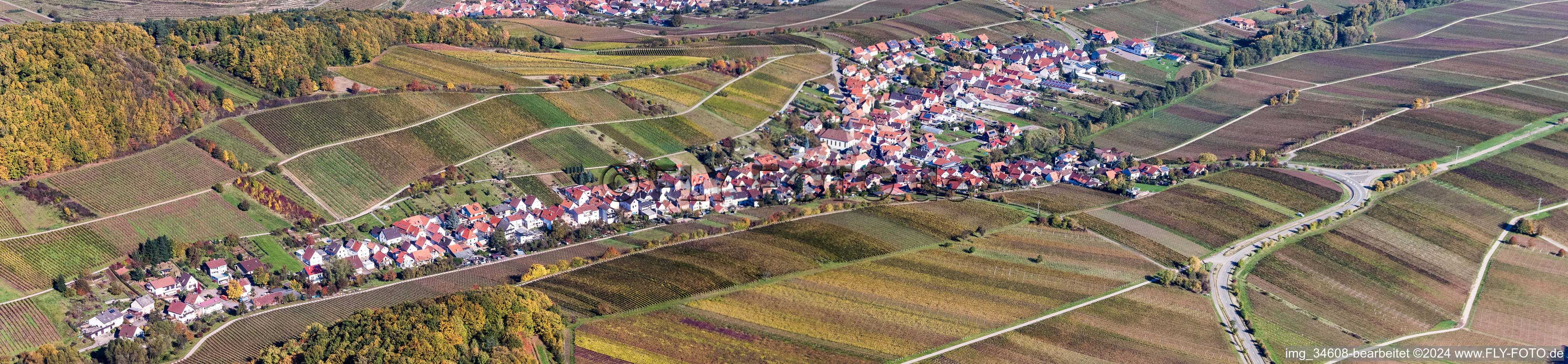 Vue aérienne de Panorama - perspective village - vue entre vignes à Ranschbach dans le département Rhénanie-Palatinat, Allemagne