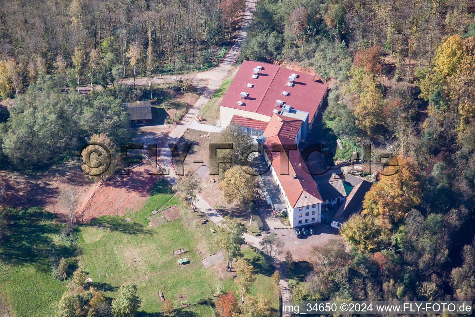 Vue aérienne de Maison des jeunes de gymnastique du Palatinat à Annweiler am Trifels dans le département Rhénanie-Palatinat, Allemagne