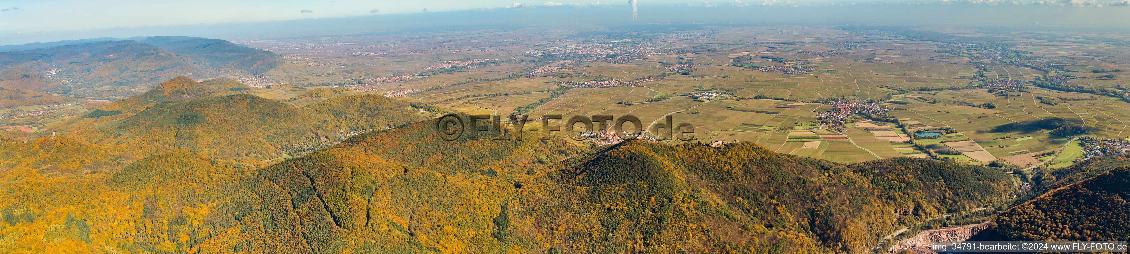 Photographie aérienne de Panorama Haardt derrière le Madenburg à Waldhambach dans le département Rhénanie-Palatinat, Allemagne