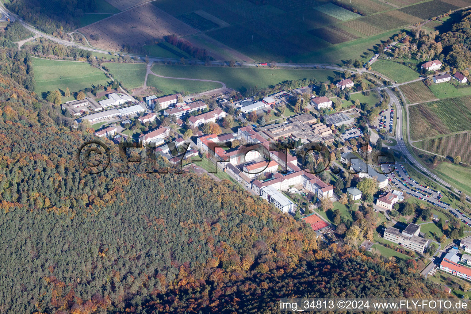 Vue oblique de Clinique psychiatrique d'État de Landeck à Klingenmünster dans le département Rhénanie-Palatinat, Allemagne