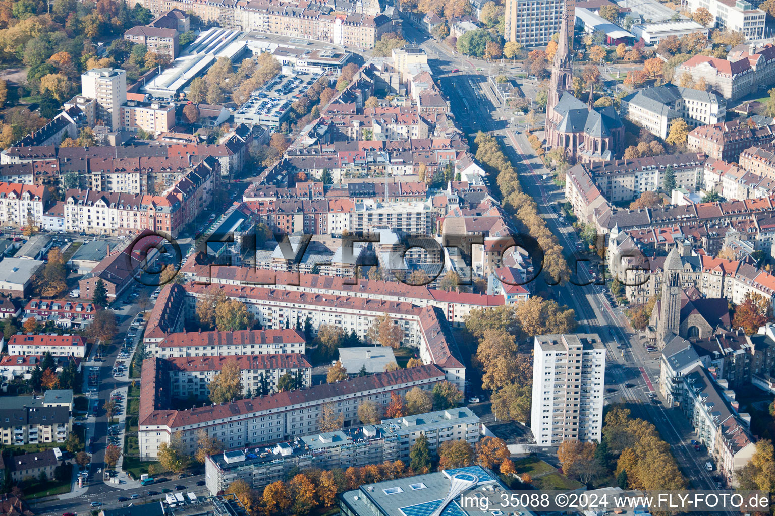 Photographie aérienne de Quartier Oststadt in Karlsruhe dans le département Bade-Wurtemberg, Allemagne