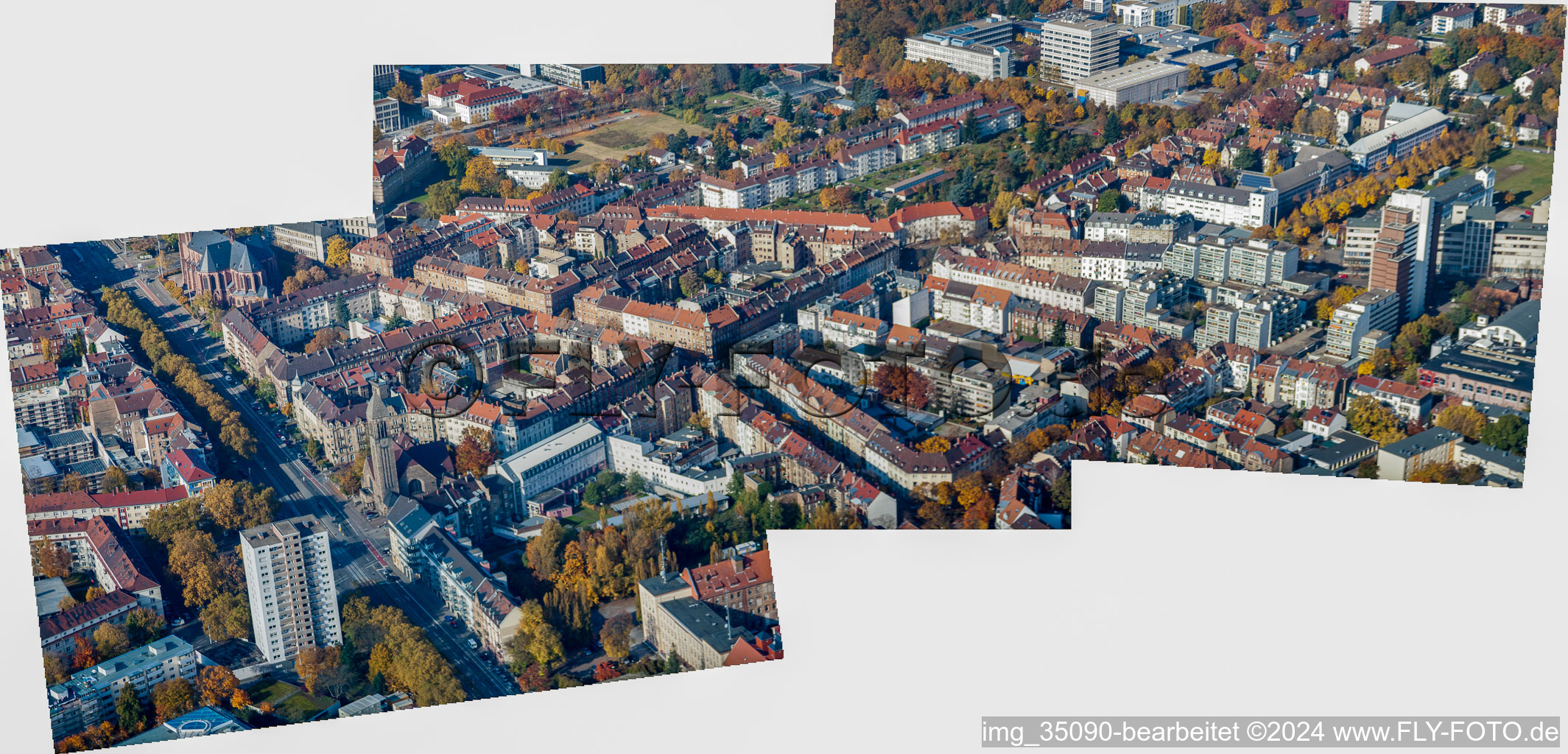 Quartier Oststadt in Karlsruhe dans le département Bade-Wurtemberg, Allemagne d'en haut