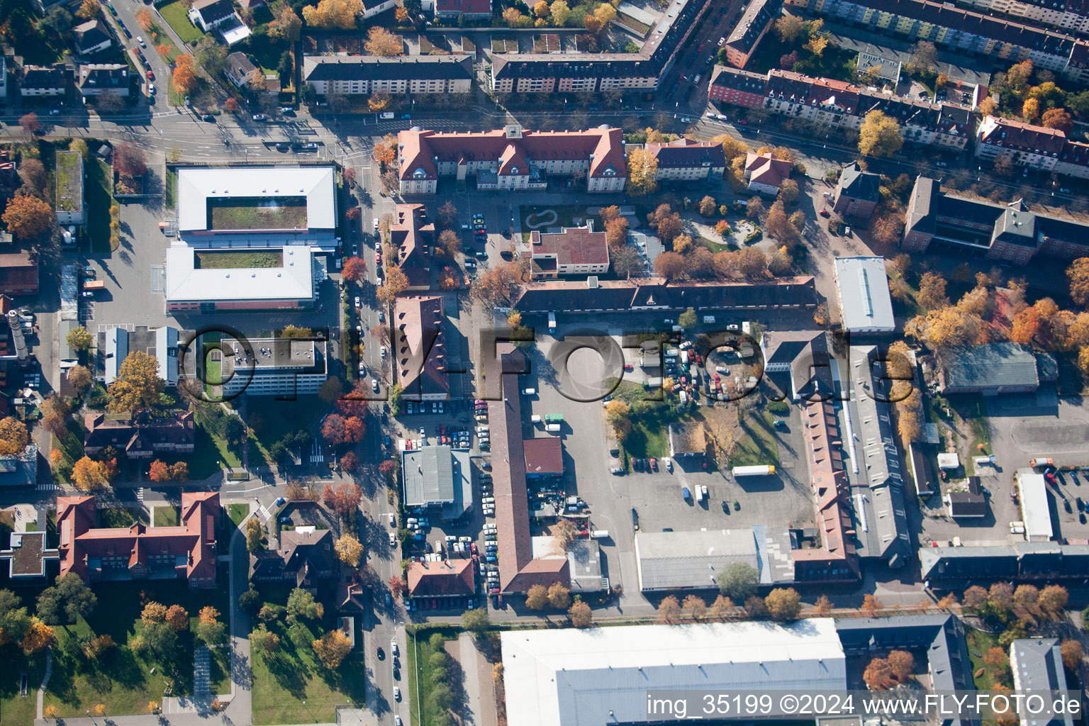 Vue oblique de Quartier Mühlburg in Karlsruhe dans le département Bade-Wurtemberg, Allemagne