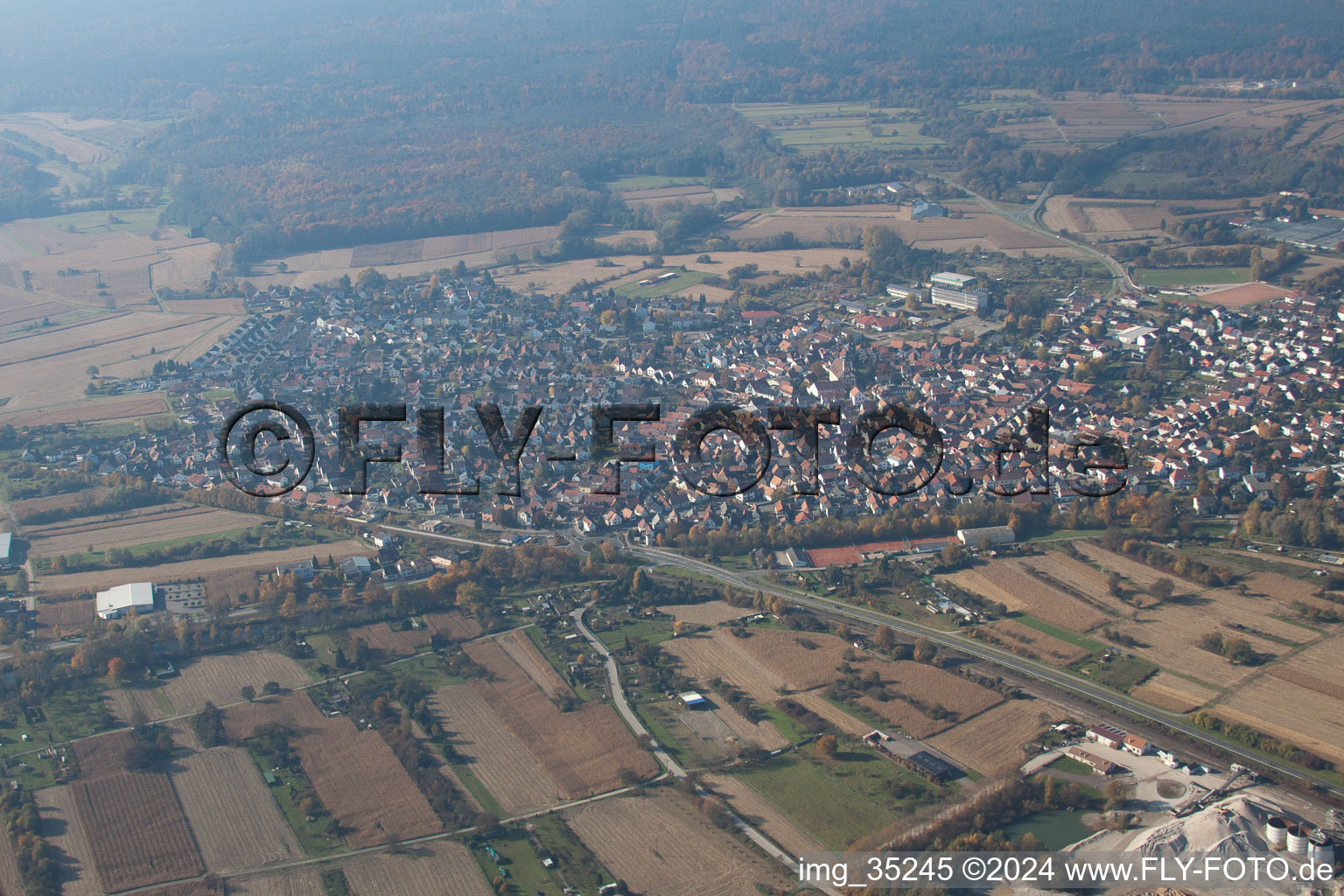 Vue d'oiseau de Hagenbach dans le département Rhénanie-Palatinat, Allemagne