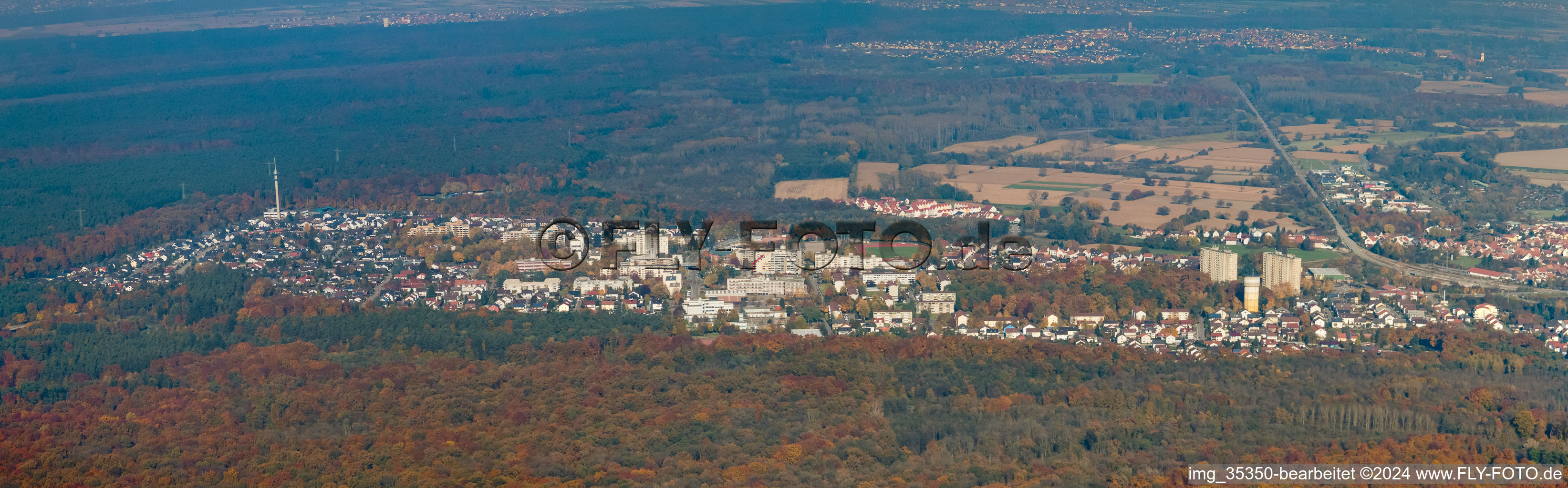 Vue aérienne de Panorama du Dorschberg depuis le sud à Wörth am Rhein dans le département Rhénanie-Palatinat, Allemagne