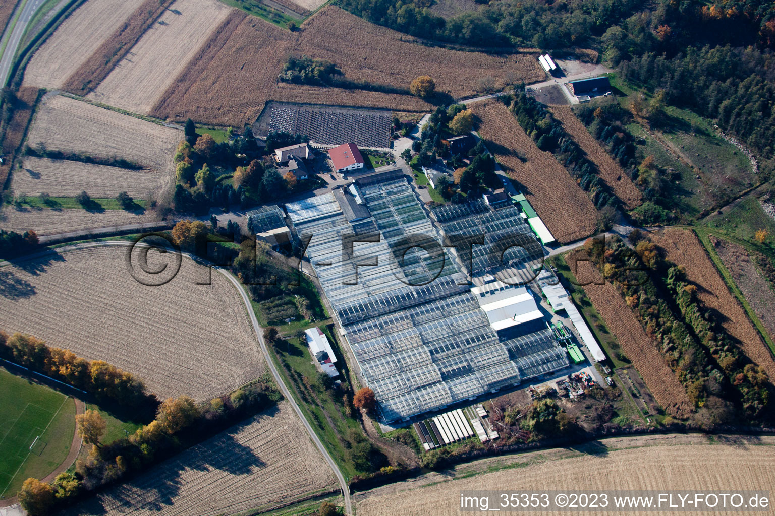 Géranium Endisch GmbH à Hagenbach dans le département Rhénanie-Palatinat, Allemagne depuis l'avion