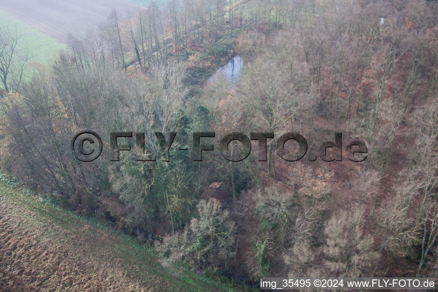 Vue aérienne de Zone de chasse au Leistenmühle à Erlenbach bei Kandel dans le département Rhénanie-Palatinat, Allemagne