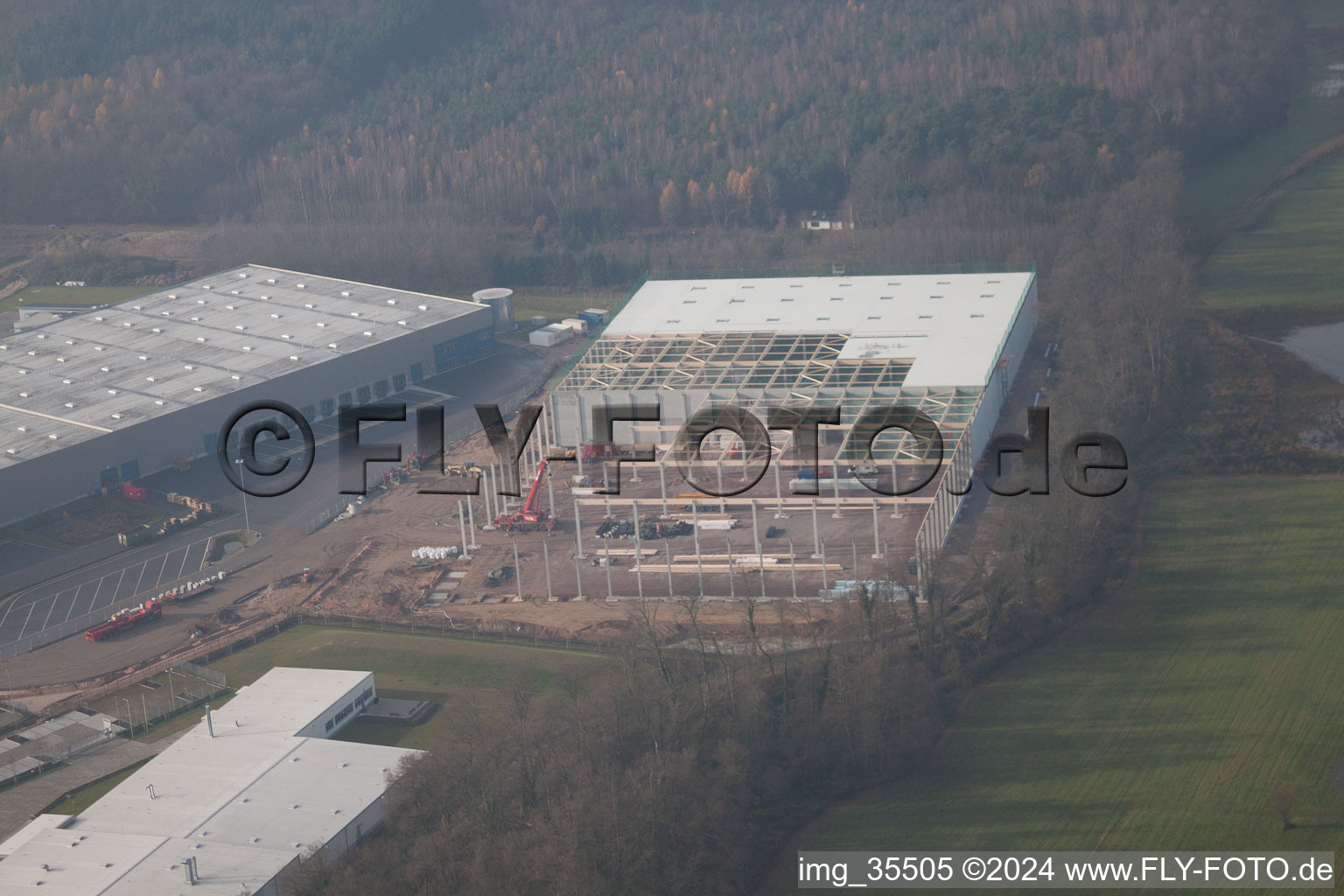 Photographie aérienne de Surface commerciale, Centre Logistique de Gazely 2ème phase de construction à le quartier Minderslachen in Kandel dans le département Rhénanie-Palatinat, Allemagne