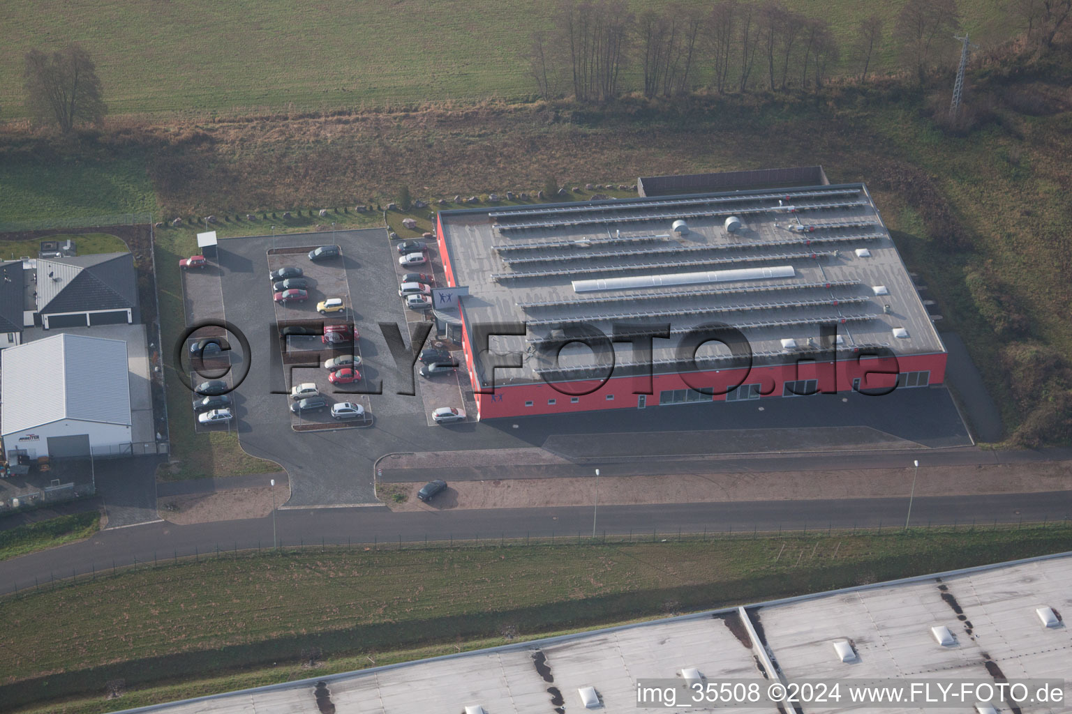 Zone industrielle de Horst à le quartier Minderslachen in Kandel dans le département Rhénanie-Palatinat, Allemagne depuis l'avion